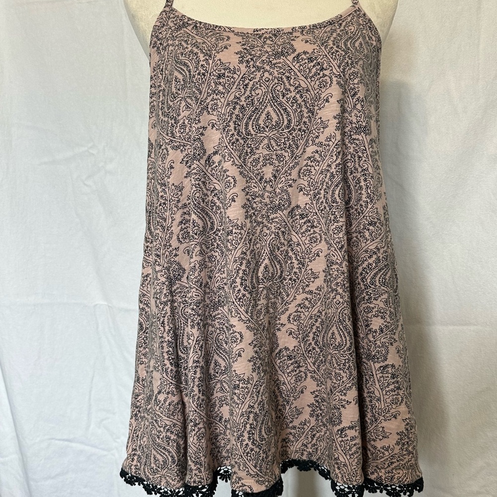 Pink and Black Paisley tank with lace detail